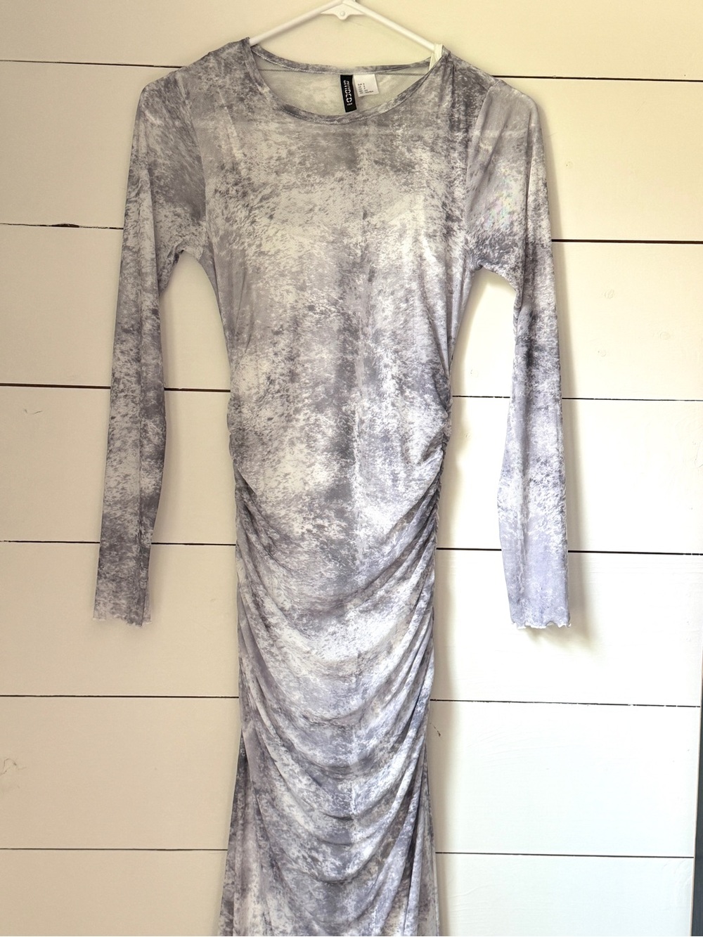 H&M Divided Gray Mesh Ruched Long Sleeve Maxi Dress S
